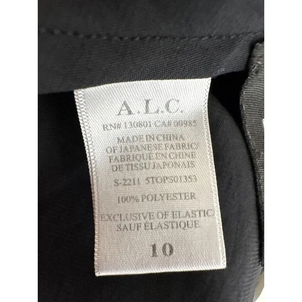 A.L.C. Anita Top Satin Sleeveless Sweetheart Neck Halter Tie Smocked Black 10